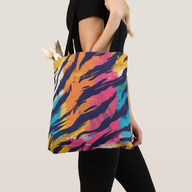 Colorful Tiger Stripes Tote Bag (Close Up)