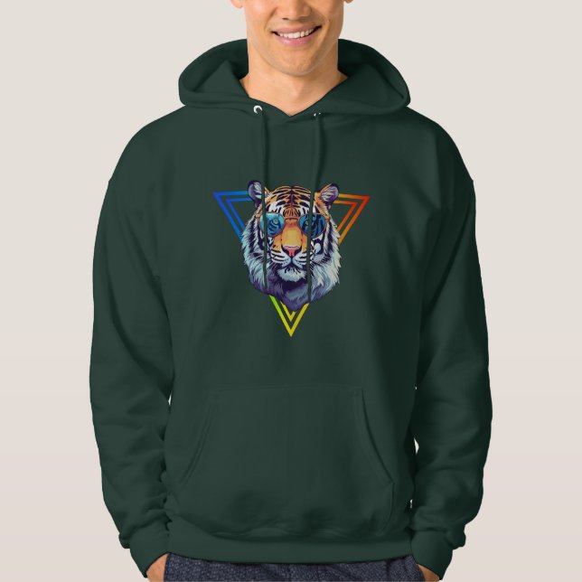 Colorful Tiger with Sunglasses Hoodie  (Front)