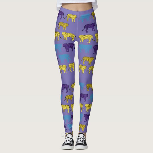 Colorful Tigers Pop Art Anima   Leggings (Front)