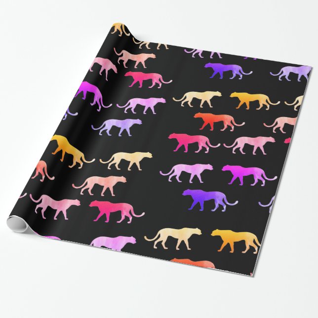 Colorful tigers, puma, custom  wrapping paper (Unrolled)