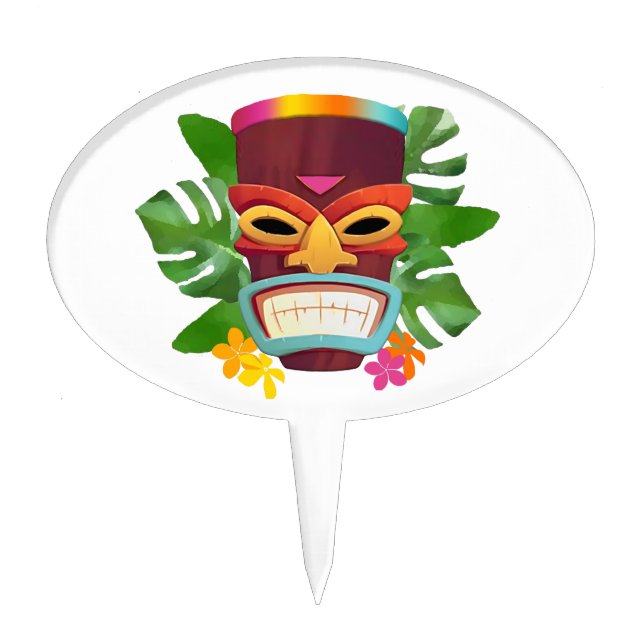 Colorful Tiki and Flowers Cake Topper (Front)