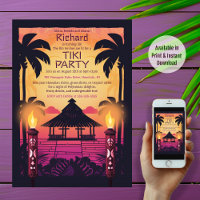 Colorful Tiki Hawaiian Birthday Party Invitation