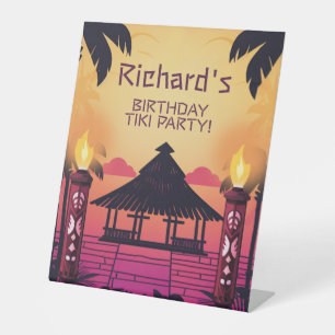 Colorful Tiki Hawaiian Birthday Party Pedestal Sign