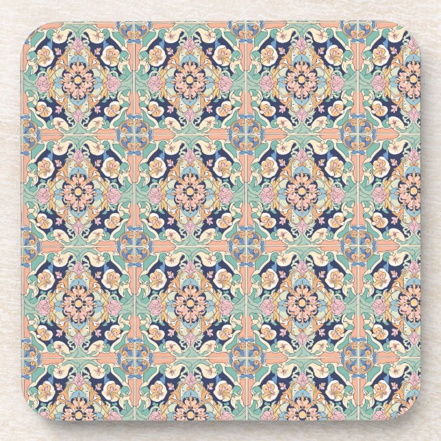 Colorful Tile Design Beverage Coaster (Front)