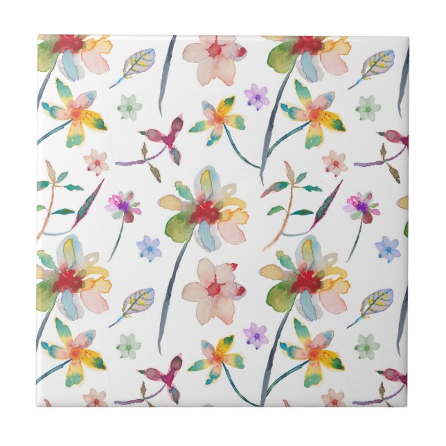 Colorful tile floral watercolor pattern (Front)
