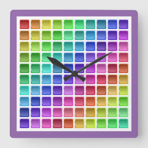 COLORFUL TILE SQUARES SQUARE WALL CLOCK