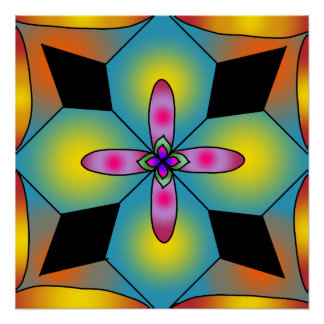 Colorful tile style mandala poster