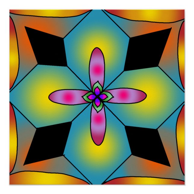 Colorful tile style mandala  poster (Front)
