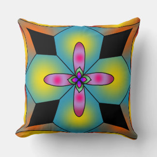 Colorful tile style mandala throw pillow