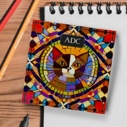 Colorful Tiles Cat Bohemian Mosaic _ Add initials Paperweight