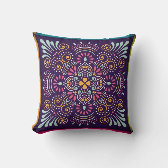 Colorful tiles pattern throw pillow (Front)