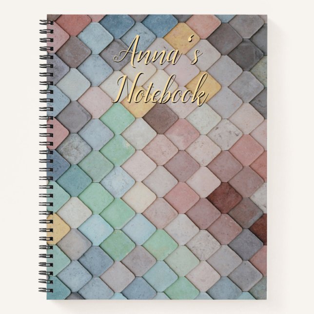Colorful Tiles Theme with personalized name Notebook (Front)