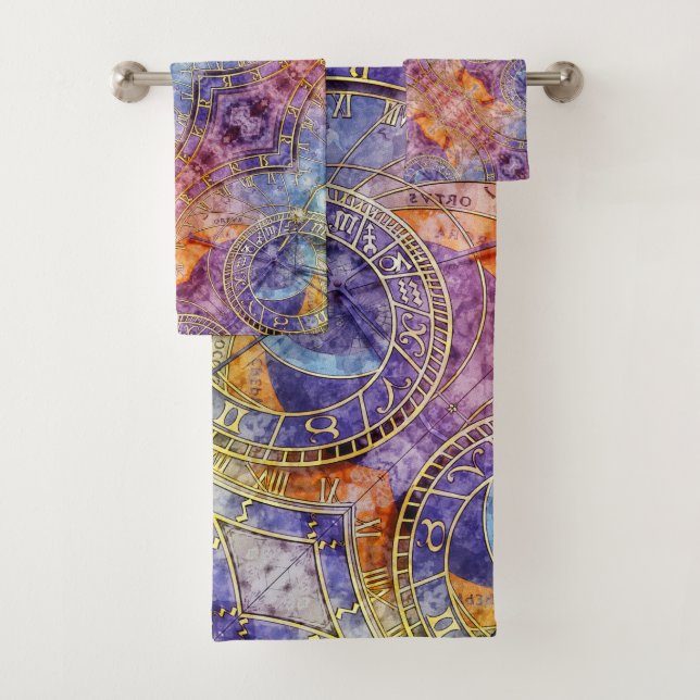 Colorful Time Astrology Abstract Bath Towel Set (Insitu)