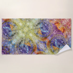 Colorful Time Astrology Abstract Beach Towel
