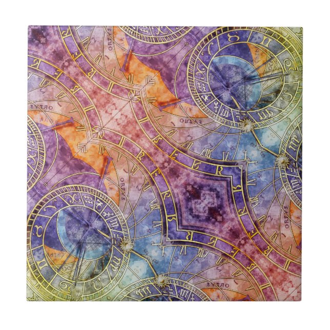 Colorful Time Astrology Abstract Ceramic Tile (Front)
