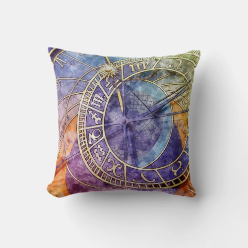 Colorful Time Astrology Abstract Throw Pillow