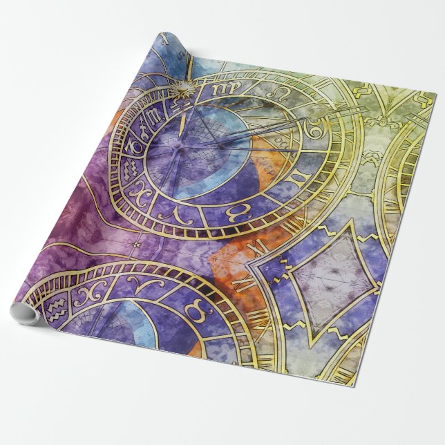 Colorful Time Astrology Abstract Wrapping Paper (Unrolled)