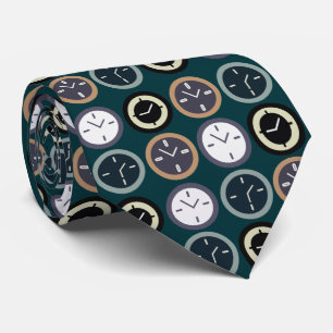 Colorful Time Clock Pattern Watchmaker Horologist Neck Tie