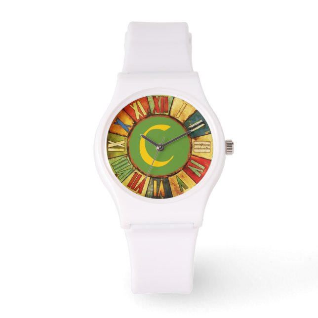 COLORFUL TIME GREEN YELLOW MONOGRAM WATCH (Front)