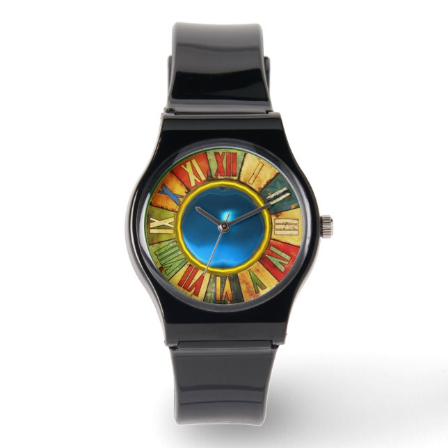 COLORFUL TIME WITH PRINTED BLUE SAPPHIRE GEMSTONE WATCH (Front)