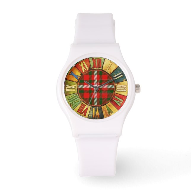COLORFUL TIME WITH RED GREEN SCOTTISH TARTAN WATCH (Front)