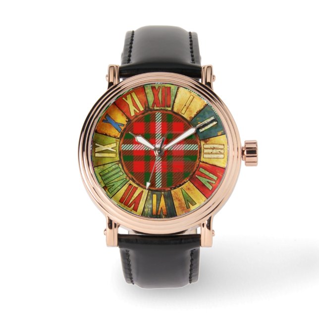 COLORFUL TIME WITH RED GREEN SCOTTISH TARTAN WATCH (Front)