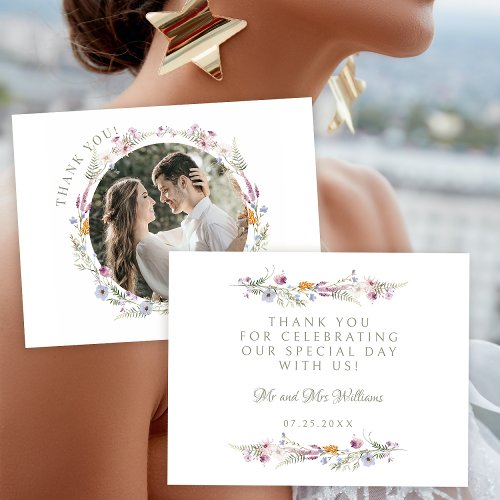 Colorful tiny flower wedding photo thank you cards