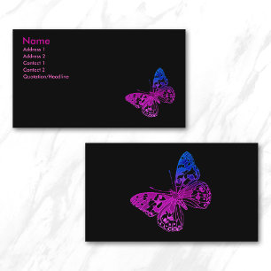 Colorful Tiny Ombre Butterflies Black Business Card