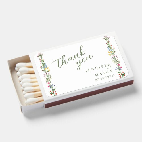 Colorful tiny wildflower wedding favor matchboxes