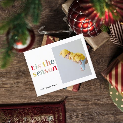 Colorful Tis The Season Christmas With Photo Postcard