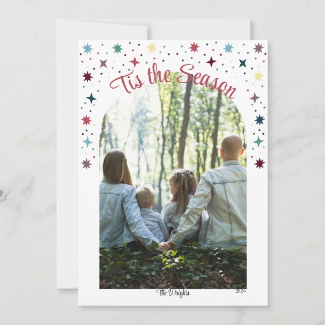 Colorful Tis the Season Photo Flat Holiday Card (Front)