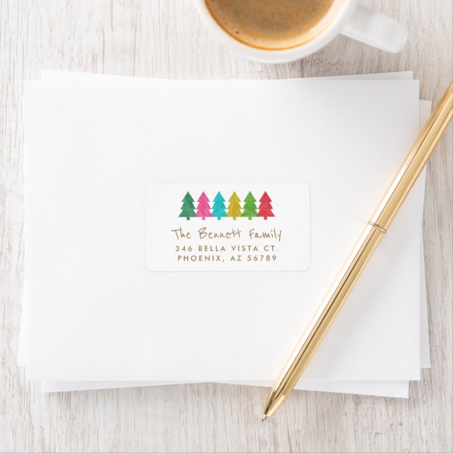 Colorful Tissue Paper Christmas Trees Address  Label (Insitu)