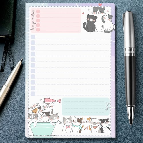 Colorful To_Do List Top Priorities with Cute Cats Post_it Notes