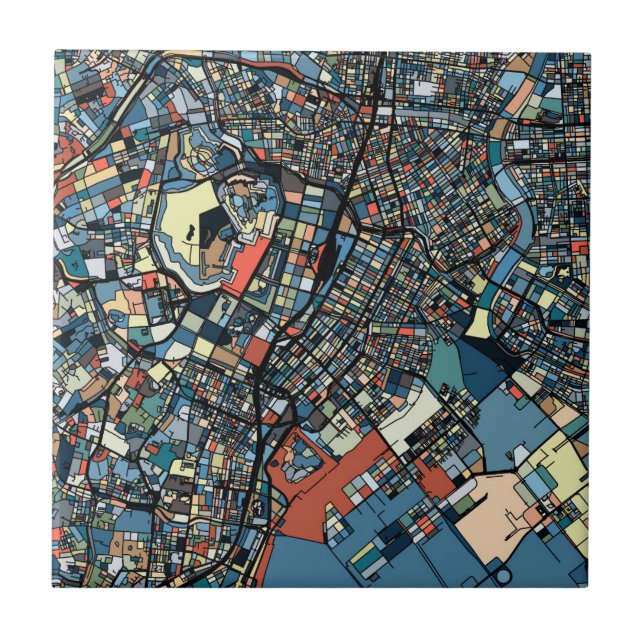 Colorful Tokyo Map Ceramic Tile (Front)