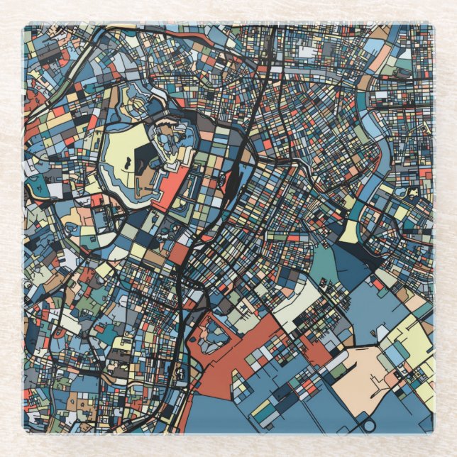 Colorful Tokyo Map Glass Coaster (Front)