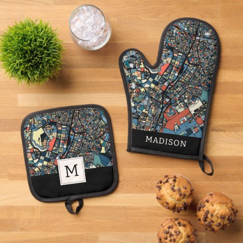 Colorful Tokyo Map Oven Mitt  Pot Holder Set