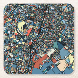 Colorful Tokyo Map Square Paper Coaster