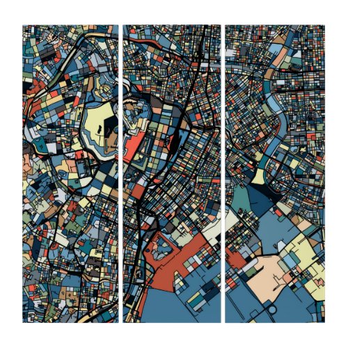 Colorful Tokyo Map Triptych