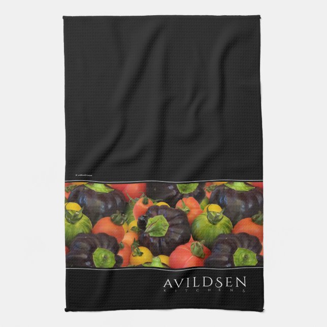 Colorful Tomato & Purple Bell Pepper Medley Kitchen Towel (Vertical)