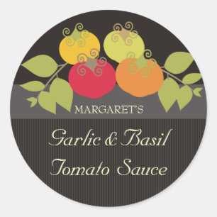 Colorful tomatoes basil gift tags food stickers