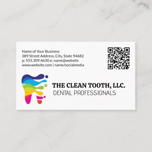 Colorful Tooth Logo | Dental Professional Business Card (Front)