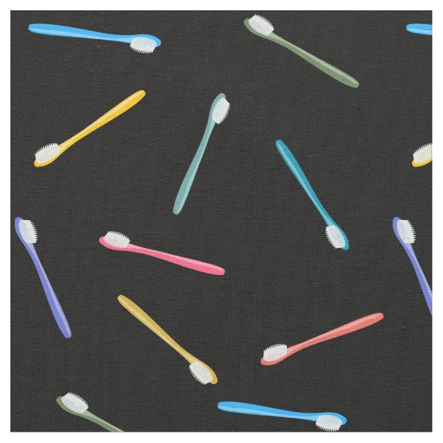 Colorful Toothbrushes Cute Pastel Pattern Black Fabric (Close Up)