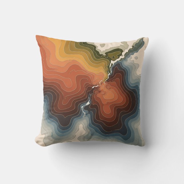 Colorful Topographic Map Print Throw Pillow (Front)