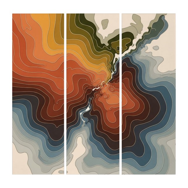 Colorful Topographic Map Print Triptych (Front)