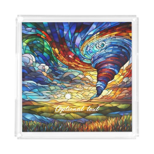Colorful Tornado Stained Glass Art Acrylic Tray