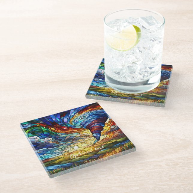 Colorful Tornado Stained Glass Art Coaster (Angled)