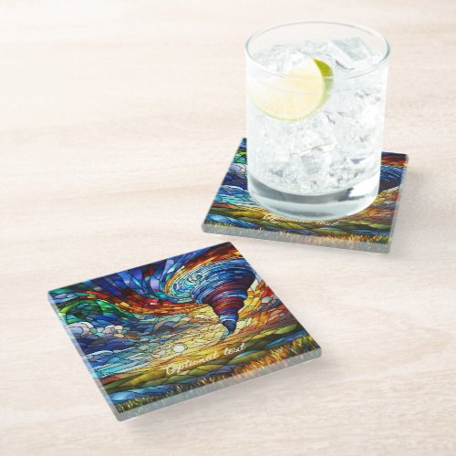 Colorful Tornado Stained Glass Art Glass Coaster