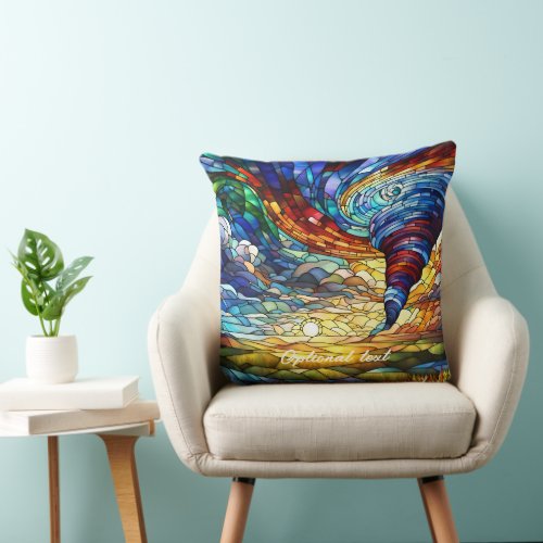 Colorful Tornado Stained Glass Art Throw Pillow
