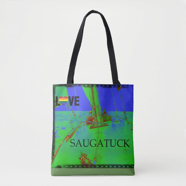 Colorful Tote Saugatuck Michigan Sailing Rainbow (Front)