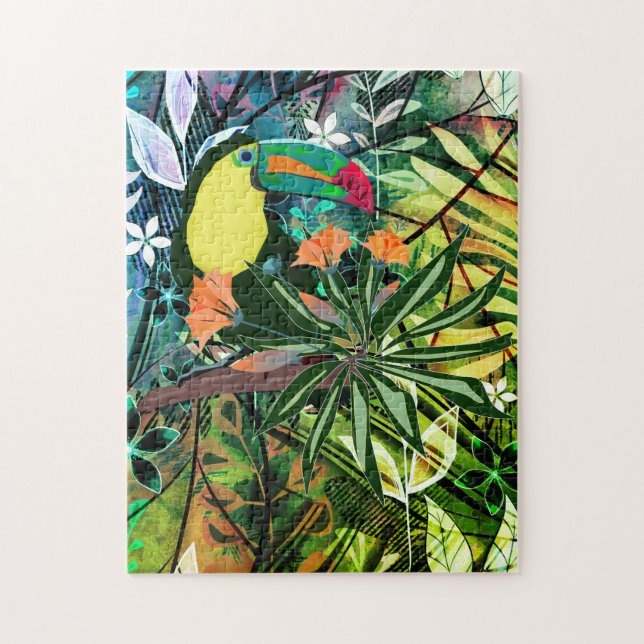 Colorful Toucan and flowers. Jigsaw Puzzle (Vertical)